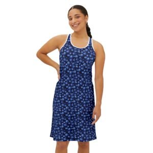 Vibrant Women's Racerback Dress with a Blue Blueberry Fruit Pattern
