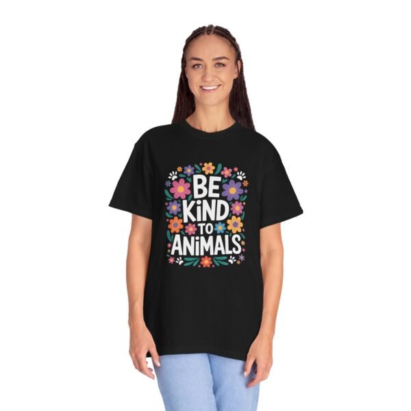 Unisex Garment-Dyed T-shirt - Comfort Colors 1717 - Be Kind to Animals - Flowers Paw Prints 2 17966207185828292707 2048