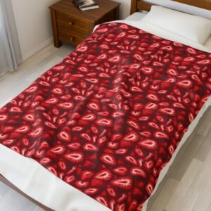 Red strawberry pattern on a velveteen blanket from WyntersArtGarden.com