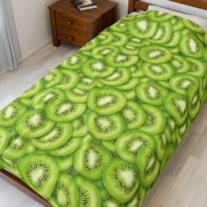 Green kiwi slices pattern on this velveteen blanket from WyntersArtGarden.com