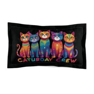 Pillow Sham - Colorful Funky Cats - Caturday Crew - Standard or King - Black