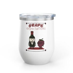 Wine Tumbler, 12oz - Cute and Cheerful Drinkware, Perfect for Wine Lovers and Gifts, Funny - Grape Expectations