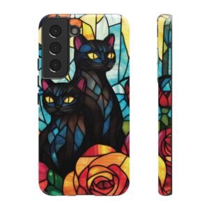 Phone Cases - Stained Glass Cats and Roses - Samsung Galaxy S22 S23 S24 S25 - Cell Phone - Tough Cases