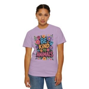 Unisex Garment-Dyed T-shirt - Comfort Colors 1717 - Be Kind to Animals - Colorful Flowers Paw Prints