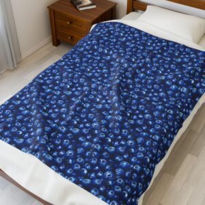 Blue blueberry pattern on a velveteen blanket from WyntersArtGarden.com