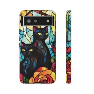 Phone Cases - Stained Glass Cats and Roses - Google Pixel 6 7 8 9 - Cell Phone - Tough Cases