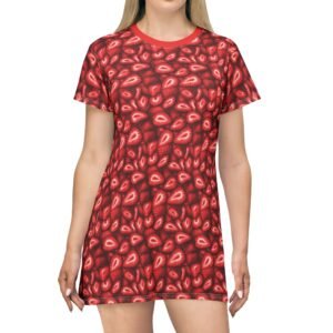 T-Shirt Dress for Casual Summer Style - Red Strawberry Fruit Slices Pattern
