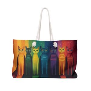 Weekender Bag - Colorful Rainbow Funky Cats - Perfect for Spring and Summer - Tote