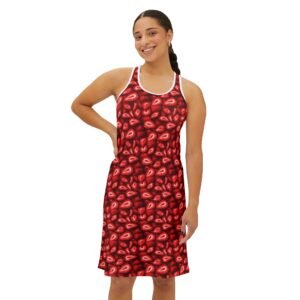 Vibrant Women's Racerback Dress with a Red Strawberry Slices Pattern
