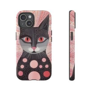 iPhone 14 15 16 - Dotted Cats - Pink Gray - Cell Phone Case - Tough Cases