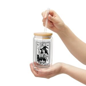 Witch's Brew Sipper Glass, 16oz Halloween Potion Cup, Perfect for Witches, Tea Lovers, Spooky Decor, Party Drinkware